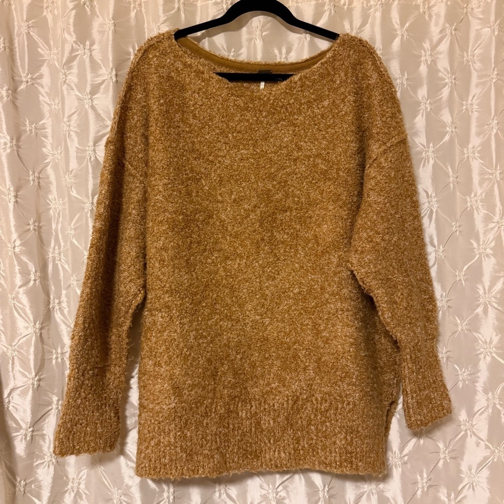 Free People Moira Wool-Blend Slouchy Oversized Tunic Knit Sweater Honeycomb Tan - Picture 5 of 13